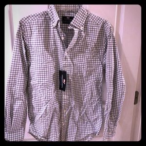Vineyard Vines men’s grey gingham plaid shirt